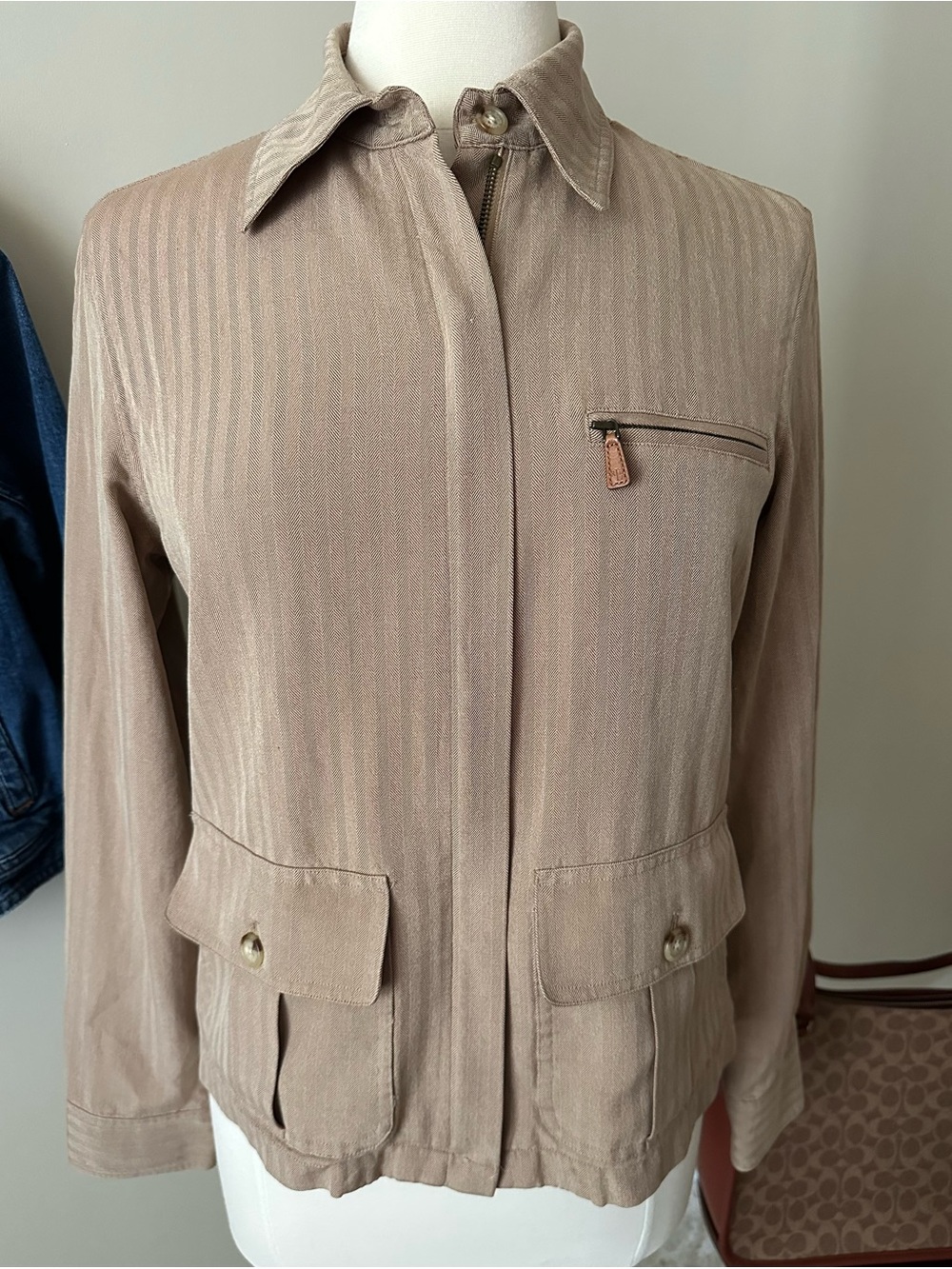Lauren Ralph Lauren Taupe Utility Jacket with Zip Pocket